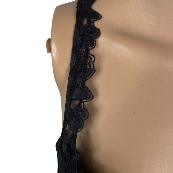 Black Floral Applique Lace Sheer Mesh Whimsigoth Corset Bustier Crop Top SZ S - Picture 4 of 7